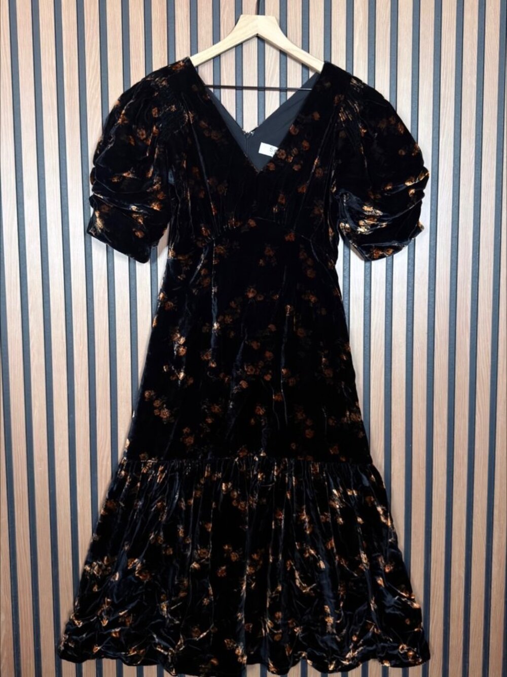 SEA by New York Dress 2 Womens Black Crushed Velvet Rayna Midi Floral